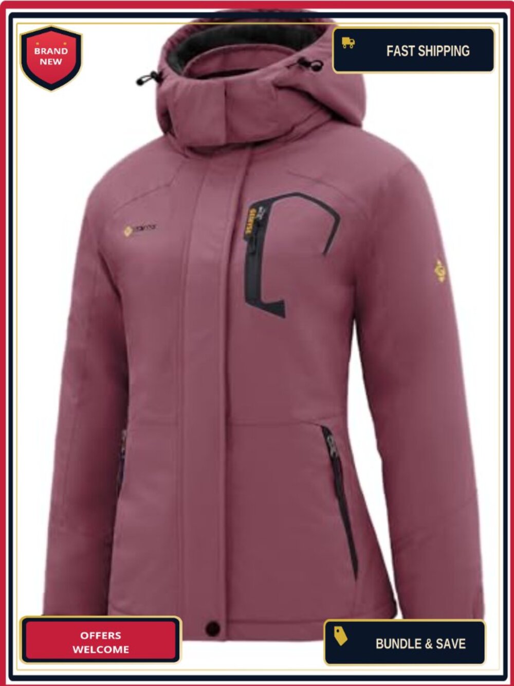 Women's Waterproof Ski Jacket Warm Winter Coat Detachable Hood